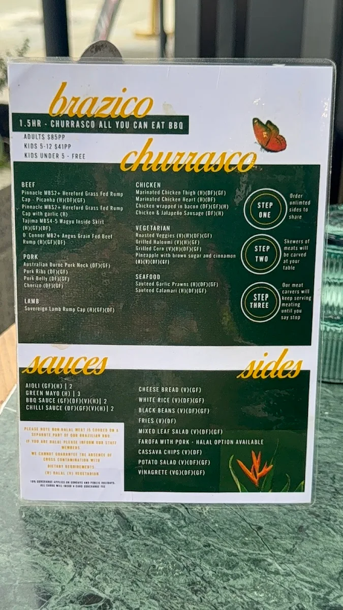 Menu, Brazico Brazilian Churrasco