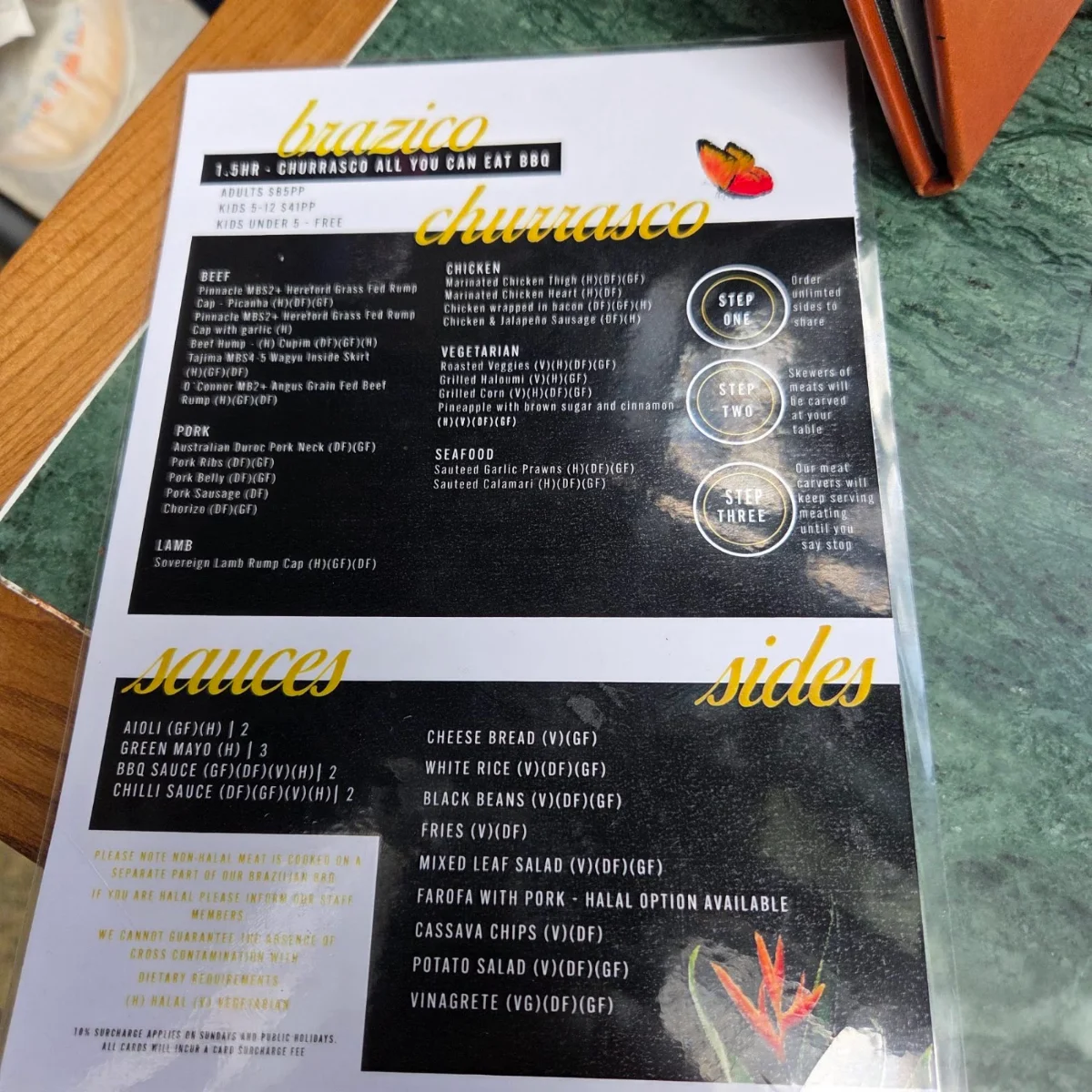Menu, Brazico Brazilian Churrasco