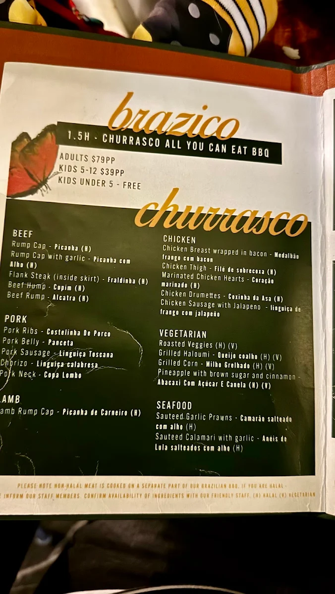 Menu, Brazico Brazilian Churrasco