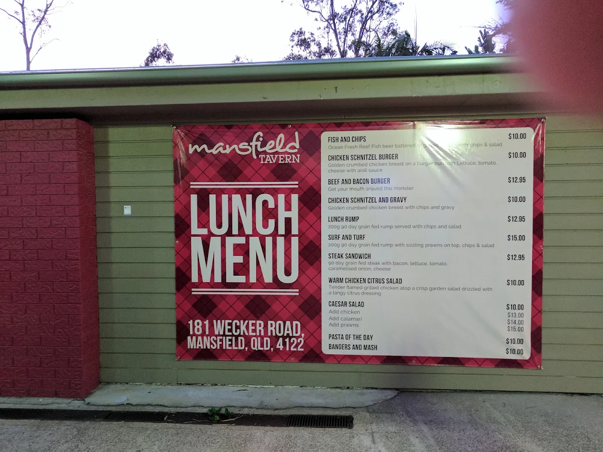Menu, Mansfield Tavern