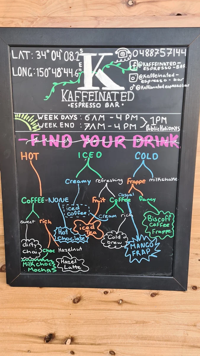 Menu, Kaffeinated Espresso Bar