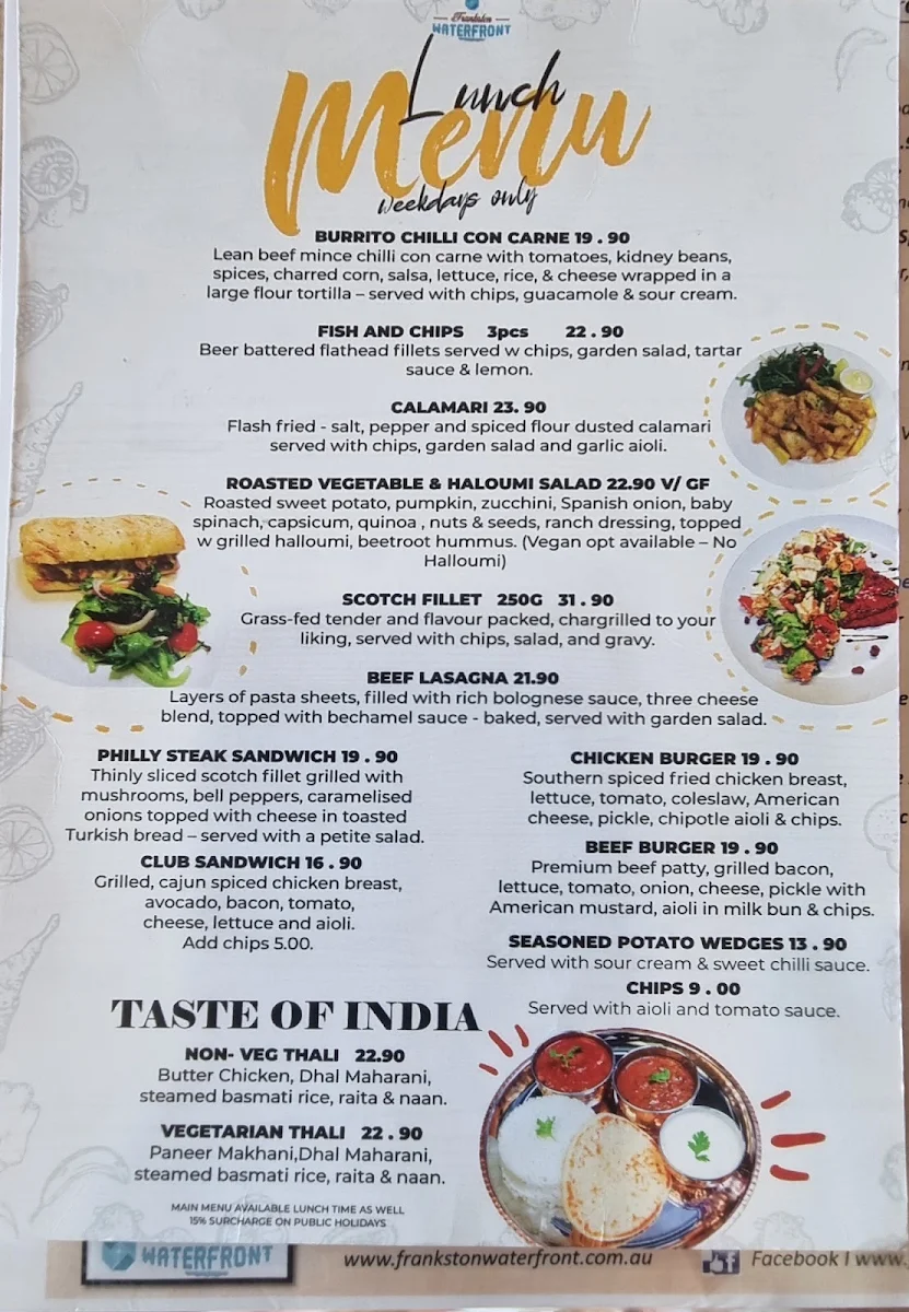 Menu, Frankston Waterfront Restaurant
