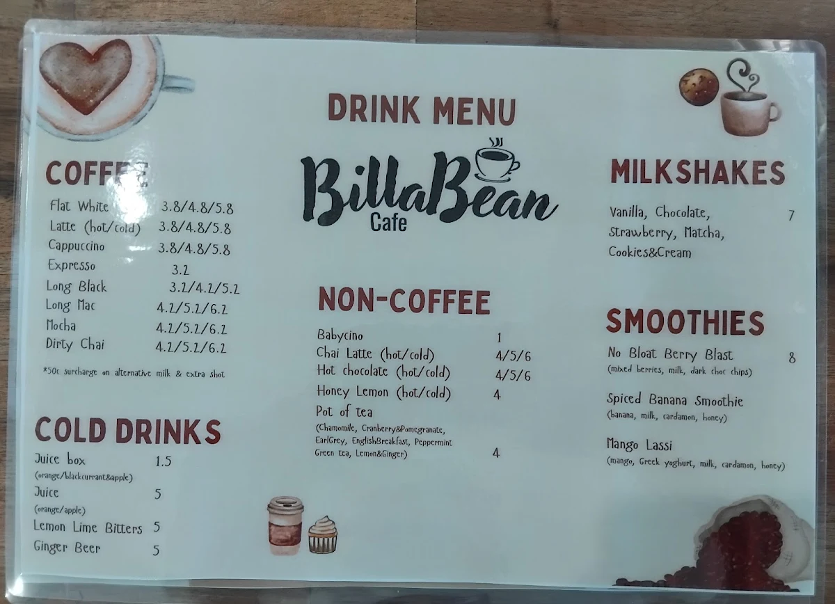 Menu, BillaBean Cafe