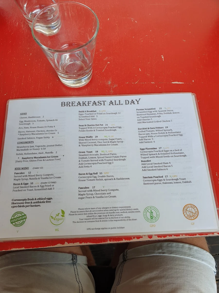 Menu, Sanctum Cafe