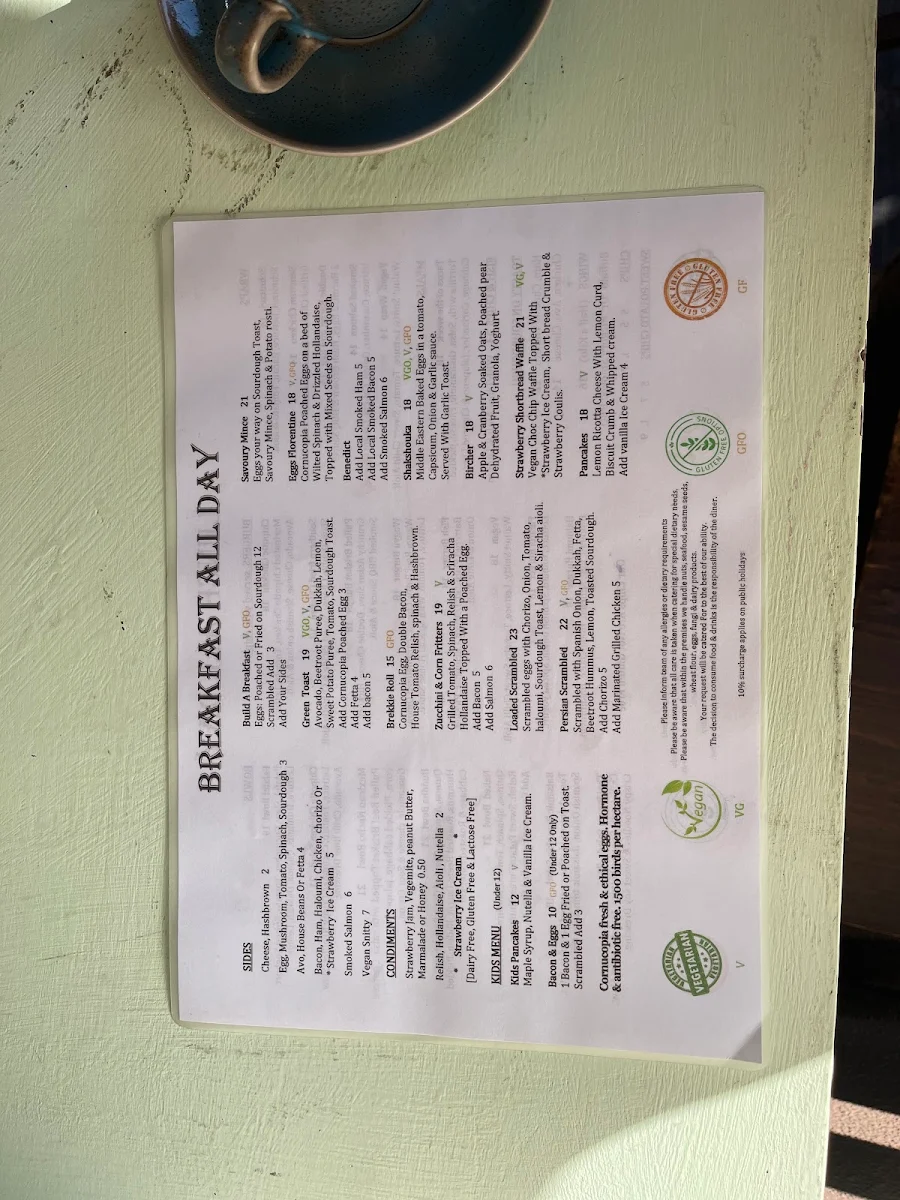 Menu, Sanctum Cafe