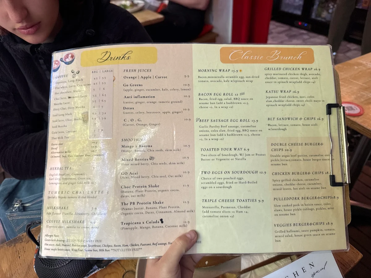 Menu, Glider Cafe