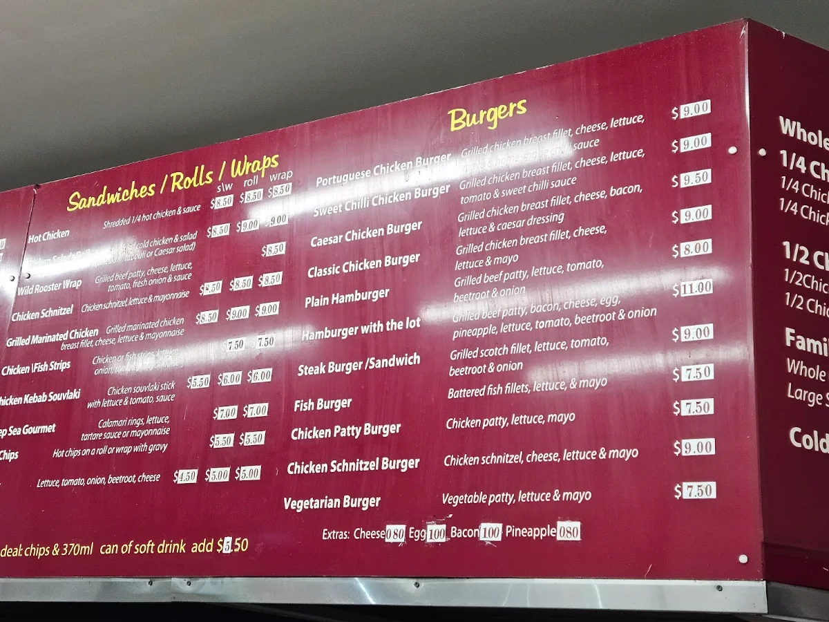 Menu, Wild Rooster Chicken Shop