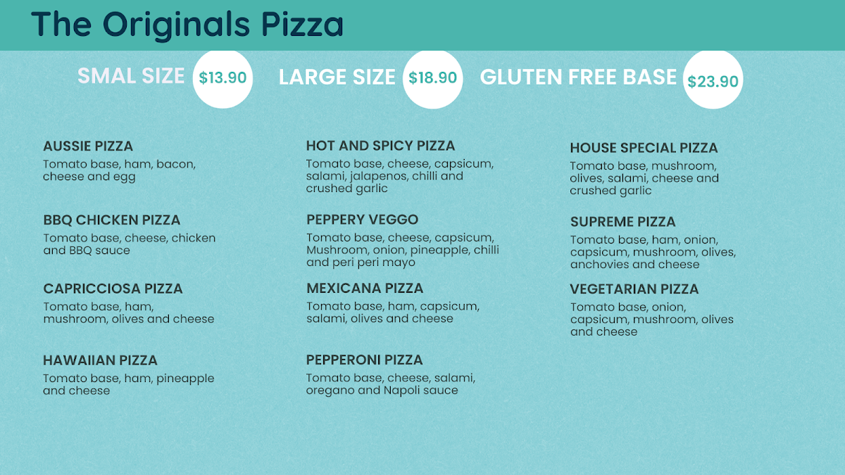 Menu, P2Pizza