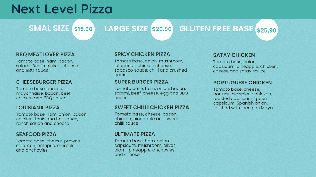 Menu, P2Pizza