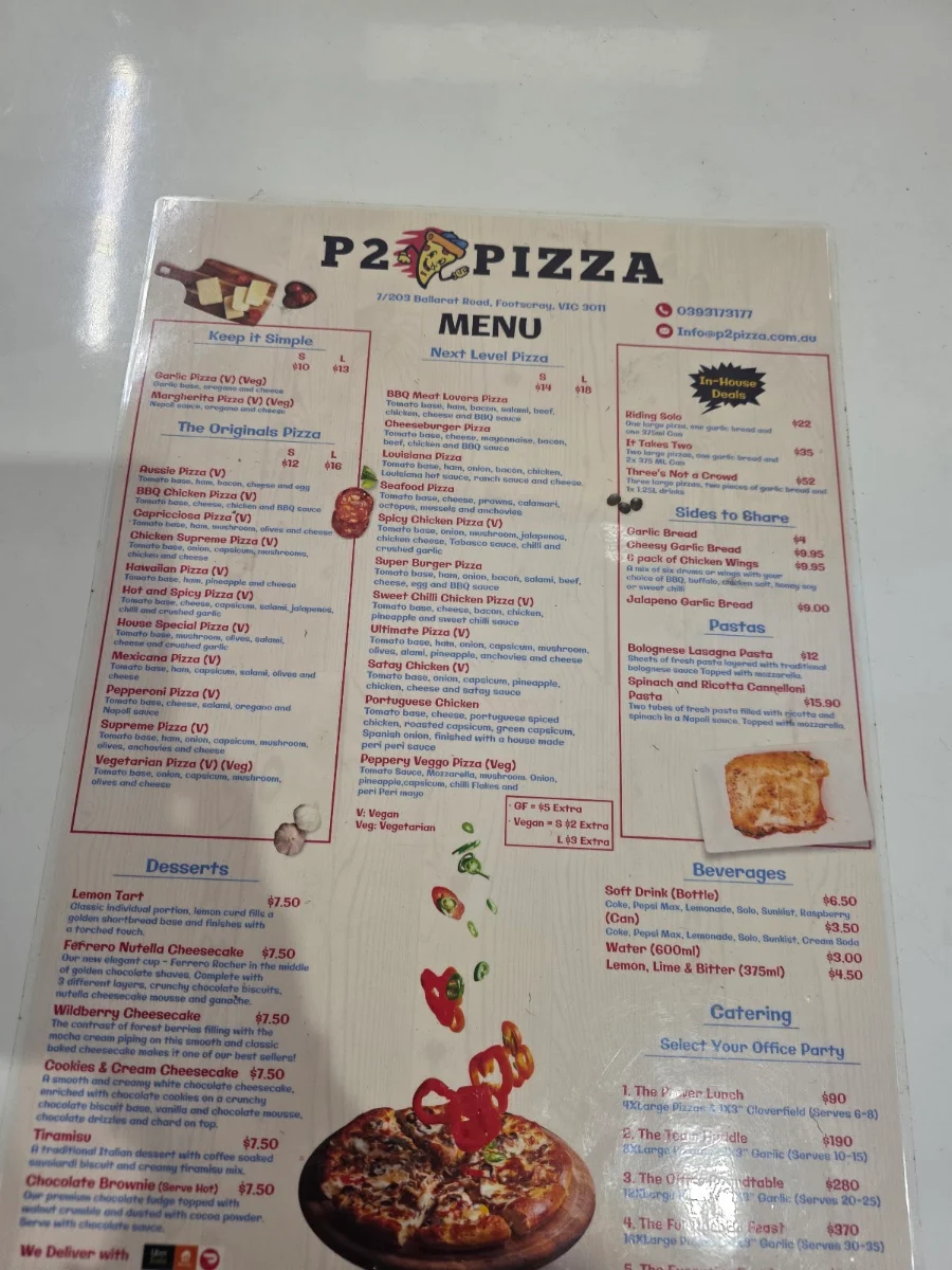 Menu, P2Pizza