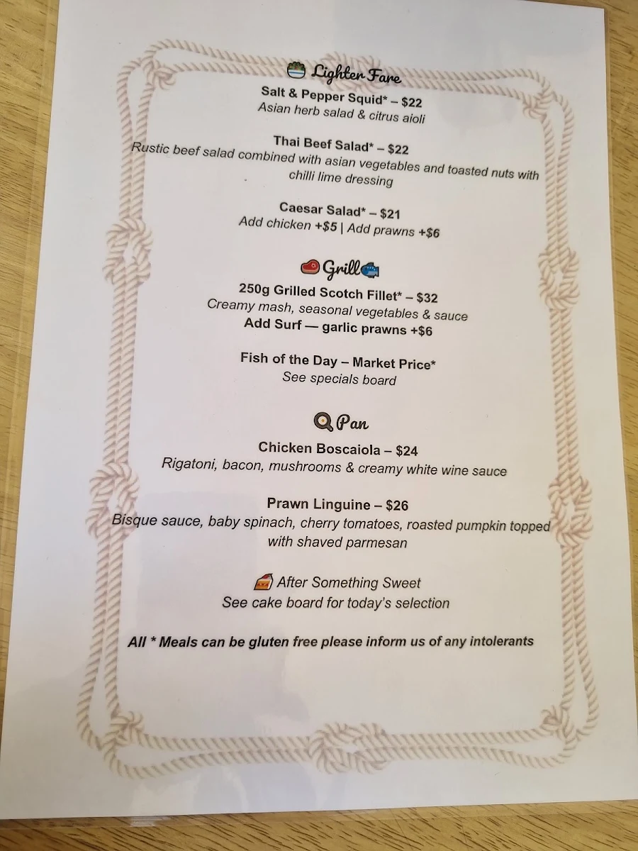Menu, Hub Cafe Jetty