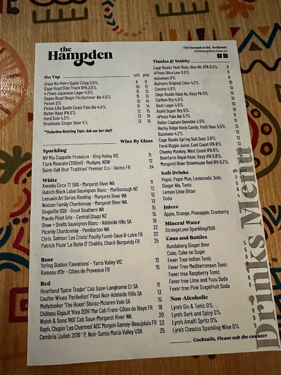 Menu, The Hampden Hotel