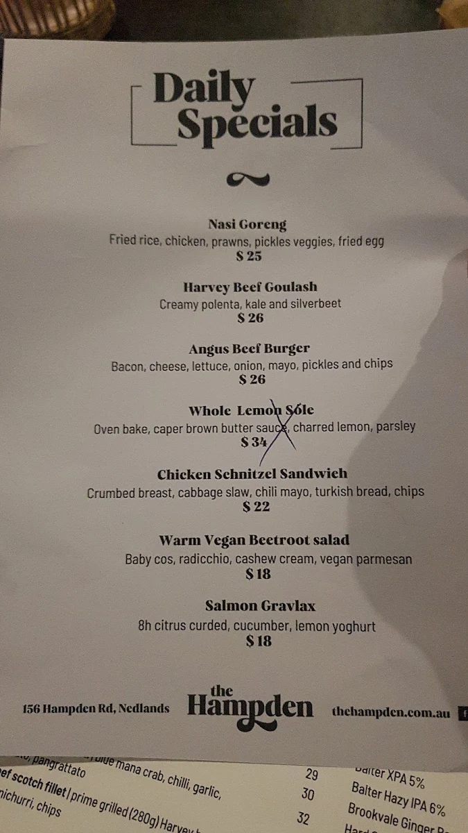 Menu, The Hampden Hotel
