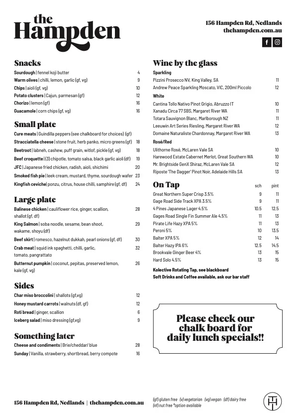 Menu, The Hampden Hotel