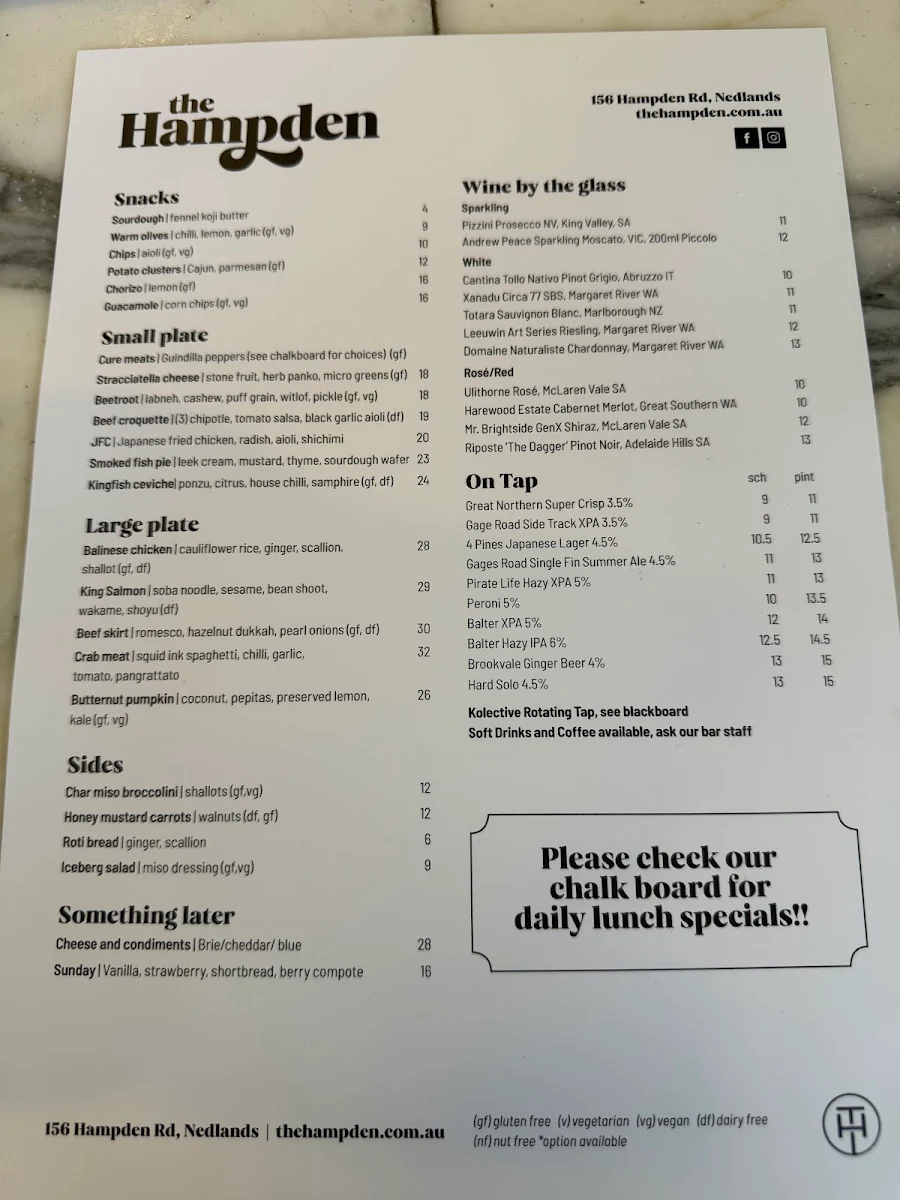 Menu, The Hampden Hotel