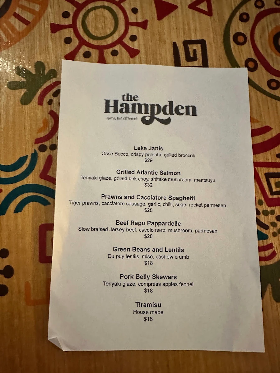 Menu, The Hampden Hotel