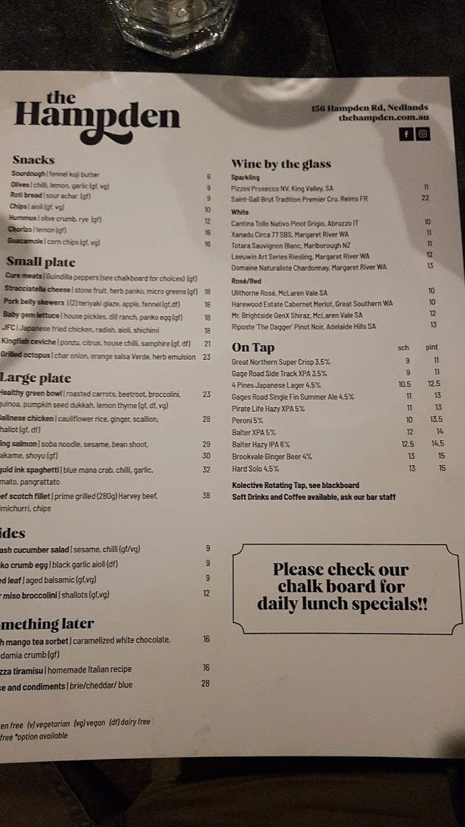Menu, The Hampden Hotel