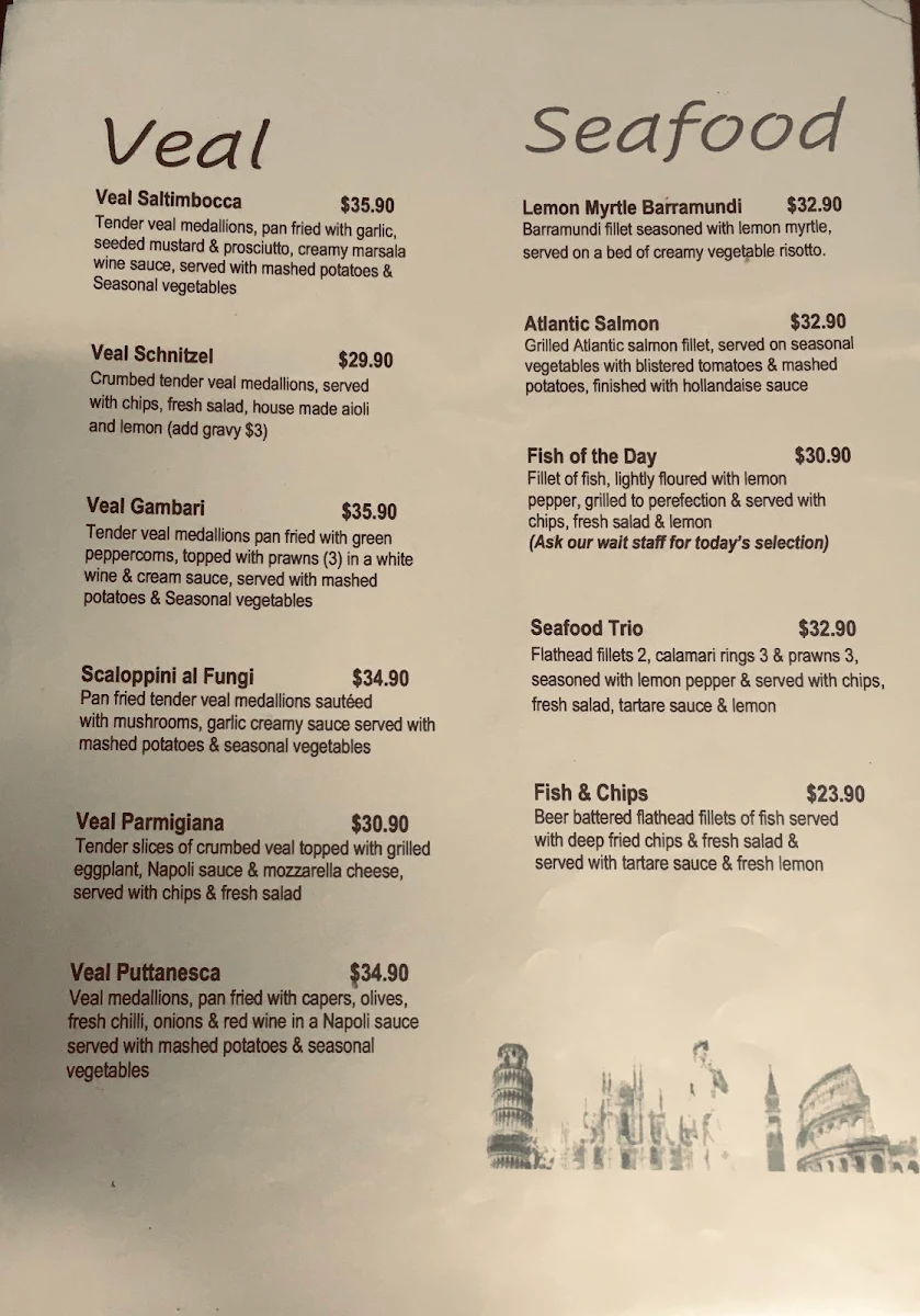 Menu, La Costa Restaurant