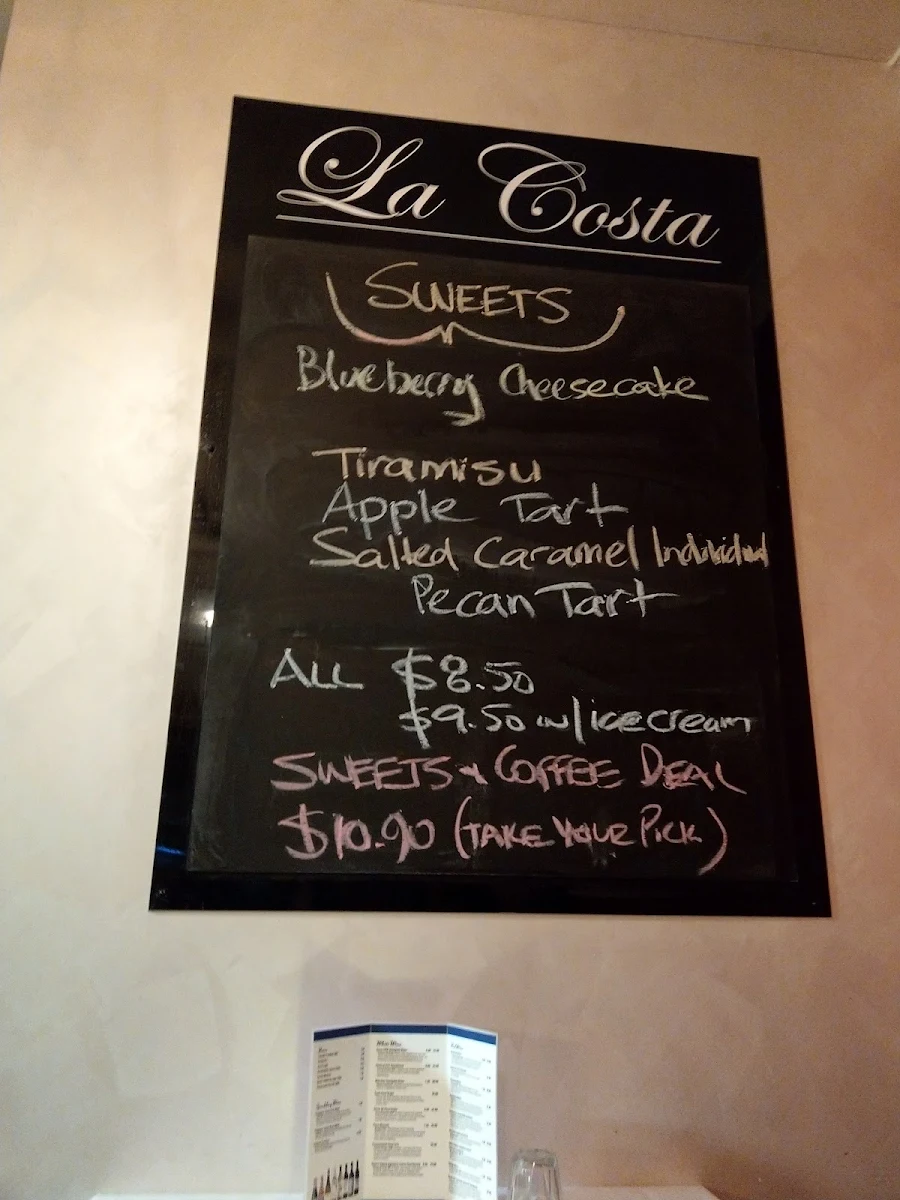 Menu, La Costa Restaurant