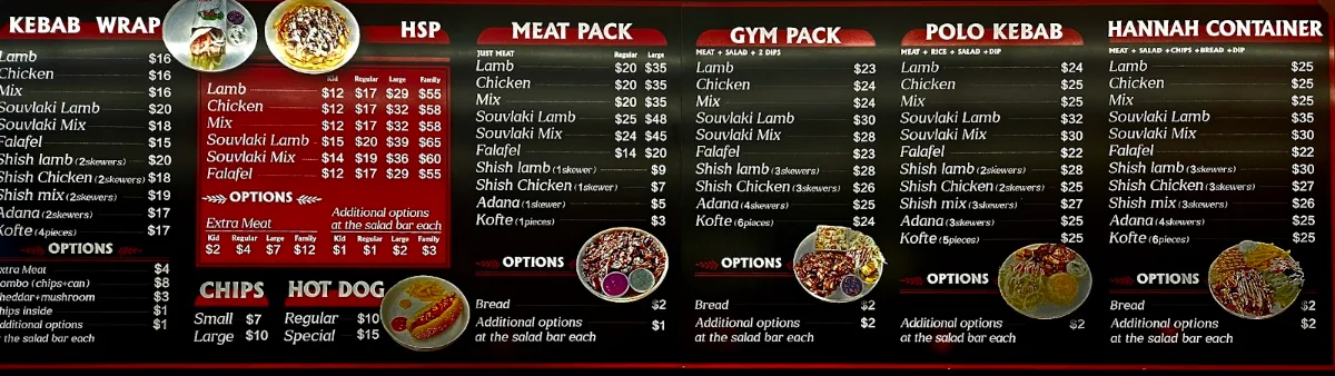 Menu, Hannah Kebabs