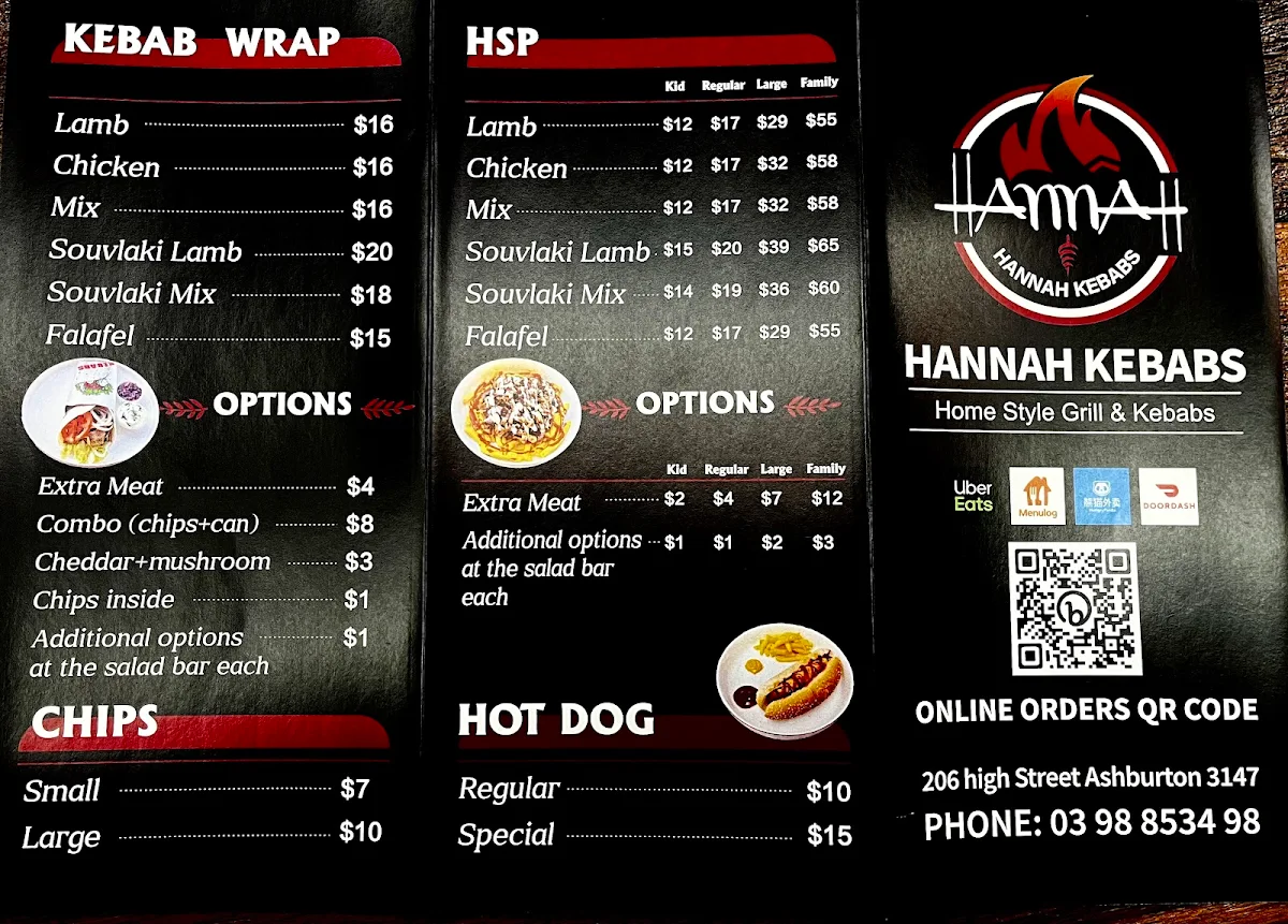 Menu, Hannah Kebabs