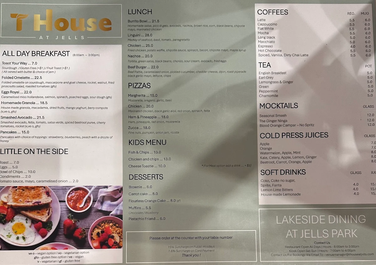 Menu, T House at Jells