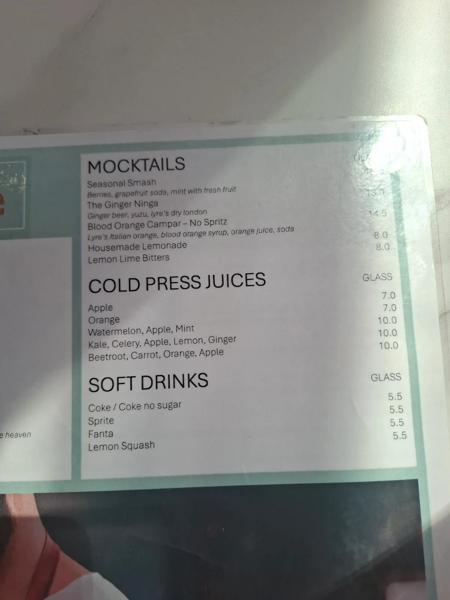 Menu, T House at Jells