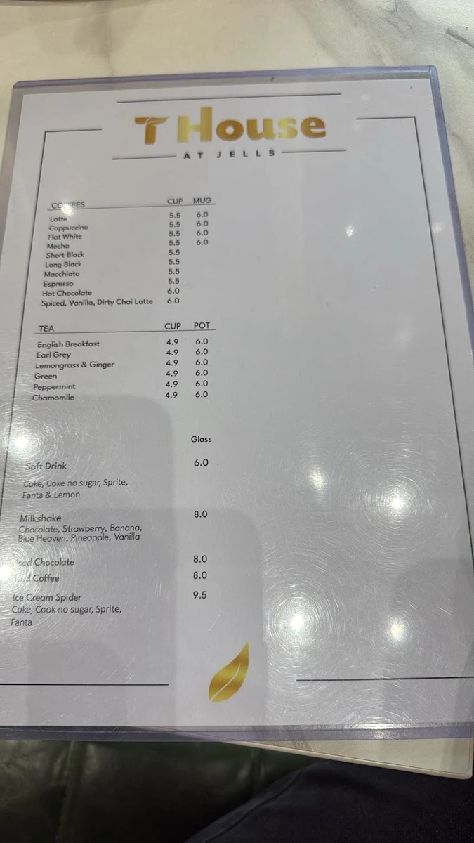Menu, T House at Jells