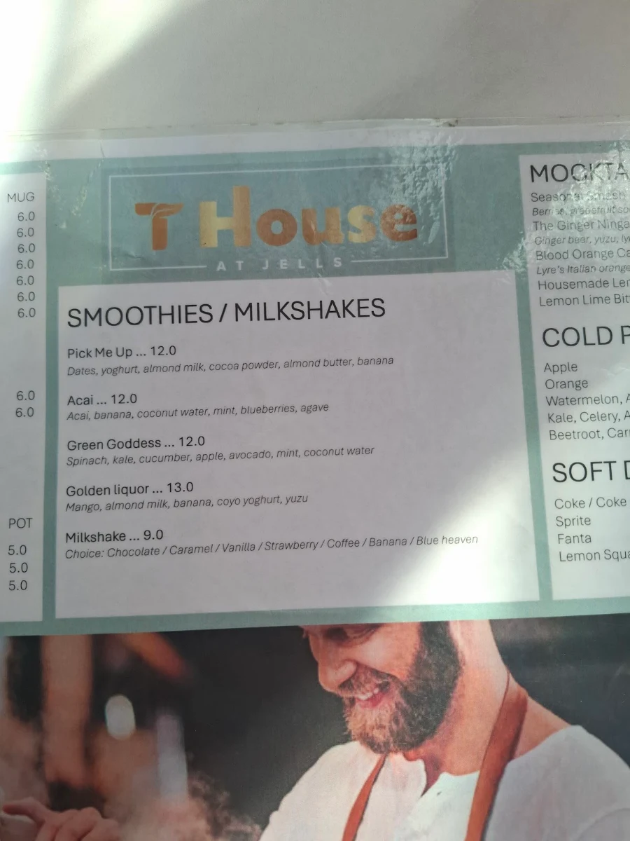 Menu, T House at Jells