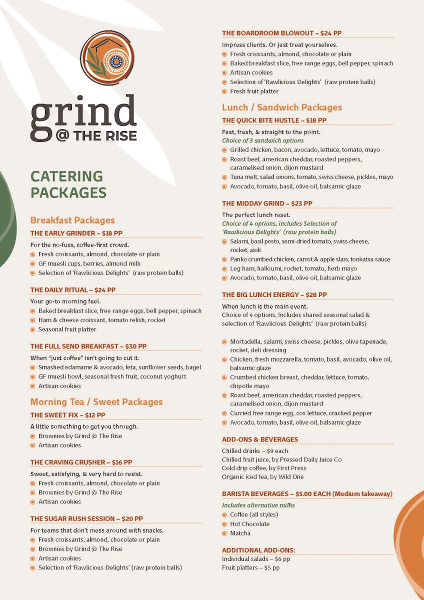 Menu, Grind @ The Rise