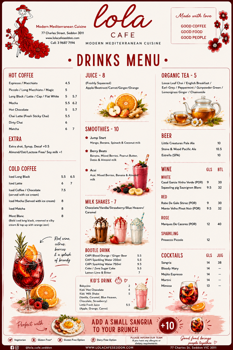 Menu, Lola Café