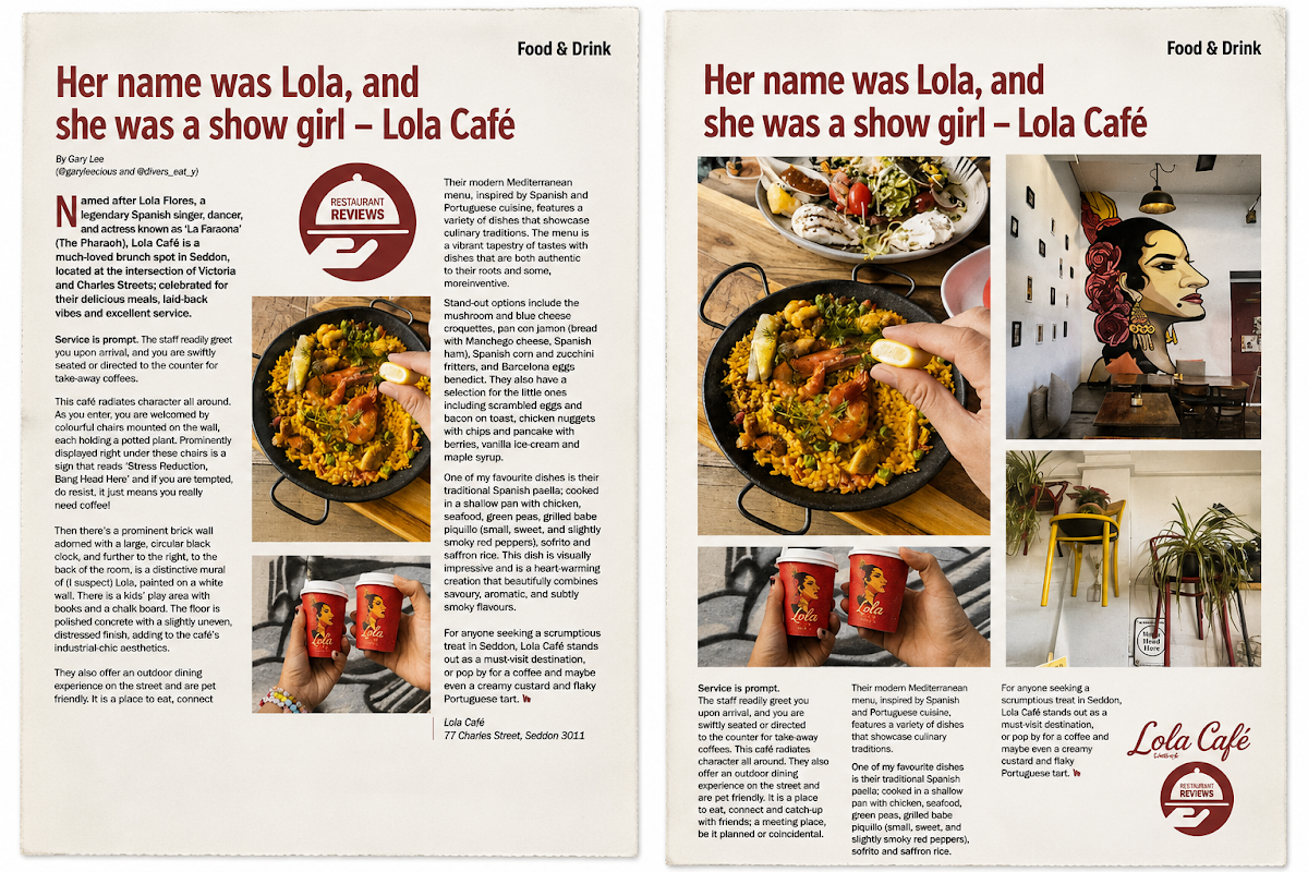 Menu, Lola Café