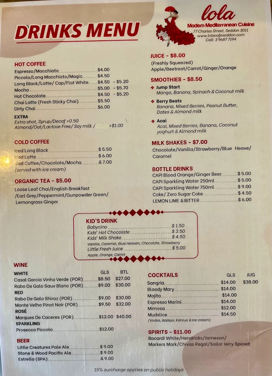 Menu, Lola Café