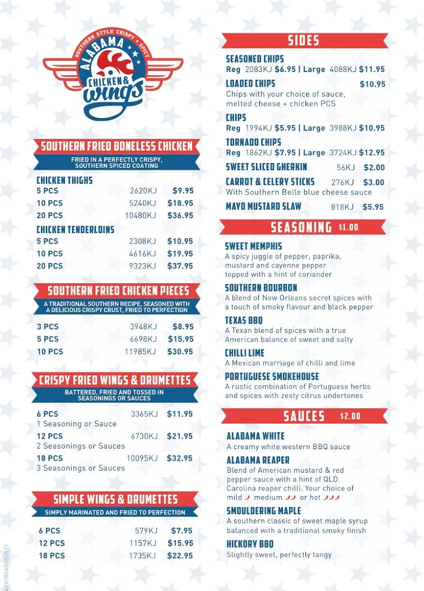 Menu, Alabama Wings