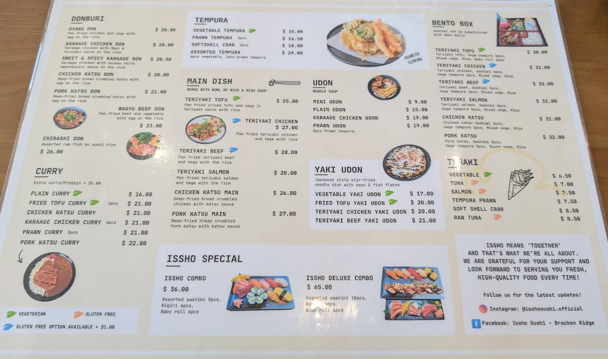 Menu, Issho Sushi - Bracken Ridge