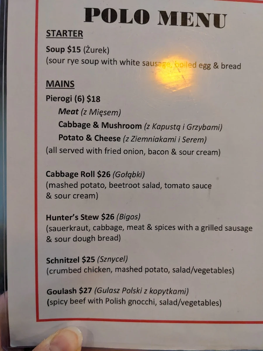 Menu, Polo Restaurant opening hours Wednesday to Saturday