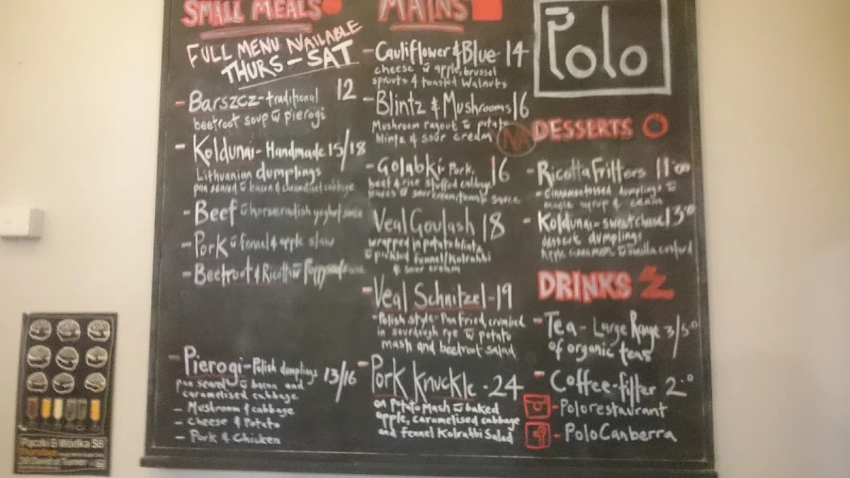 Menu, Polo Restaurant opening hours Wednesday to Saturday