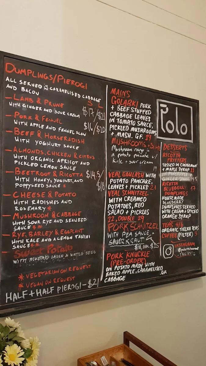 Menu, Polo Restaurant opening hours Wednesday to Saturday