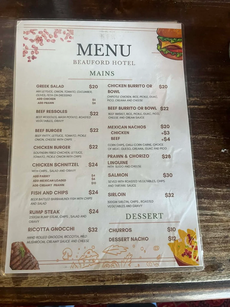 Menu, Beauford Hotel