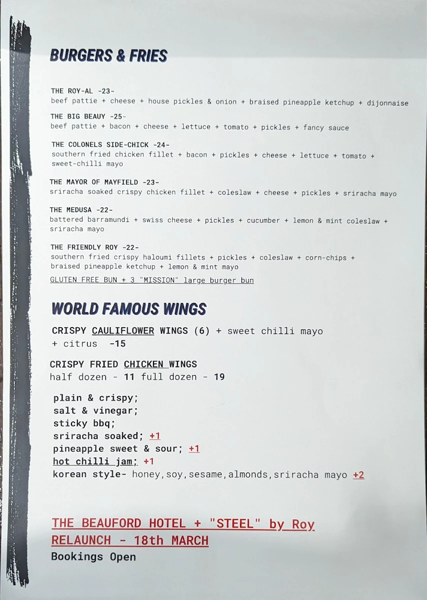 Menu, Beauford Hotel