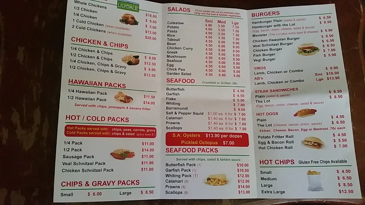 Menu, Collinswood Chicken and Seafood