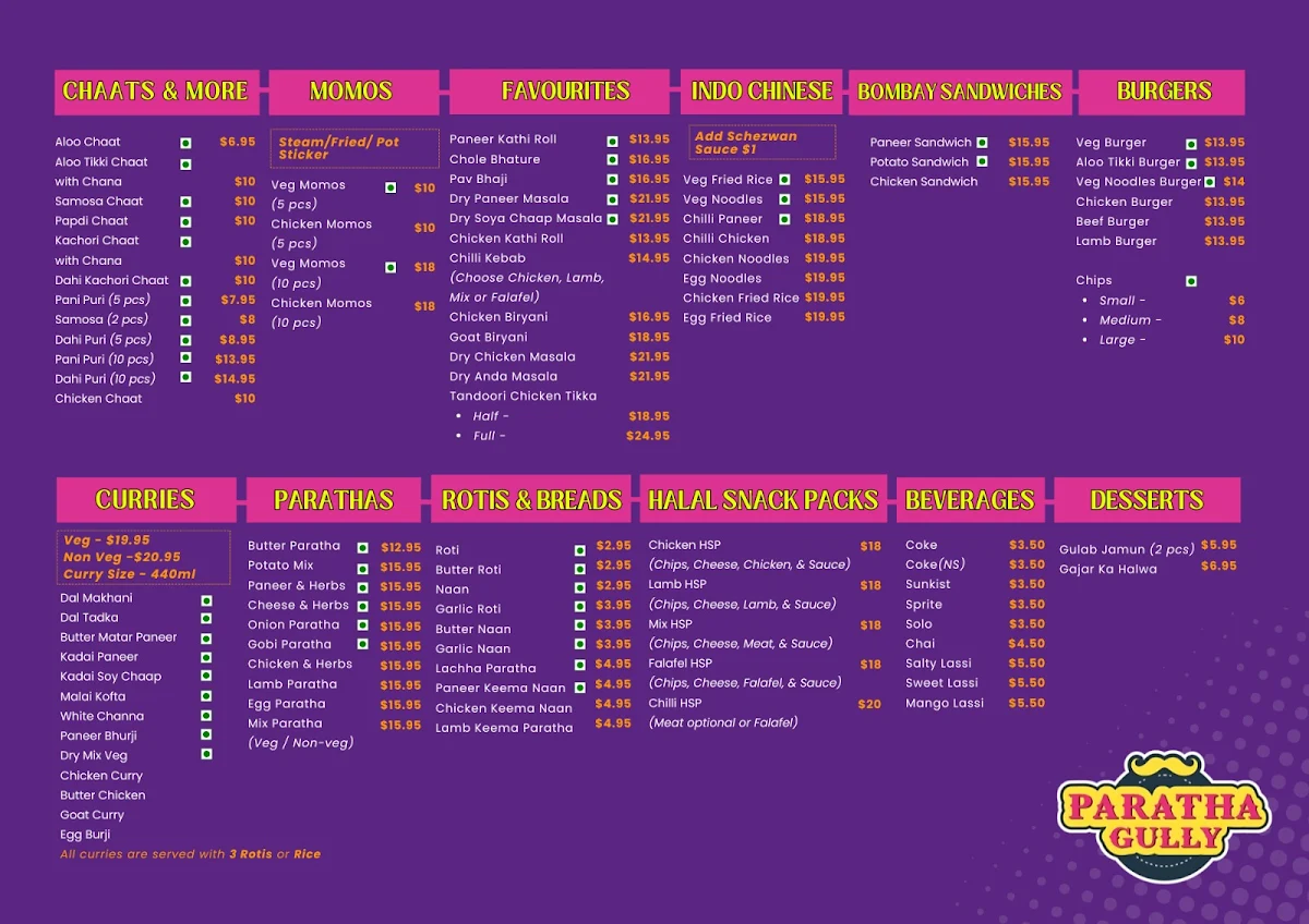 Menu, Paratha Gully