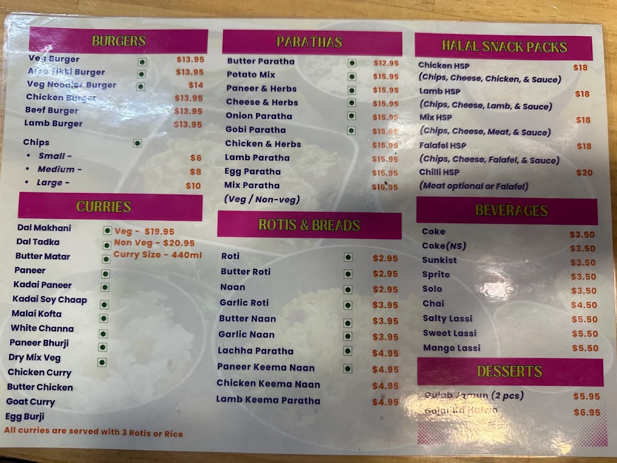 Menu, Paratha Gully