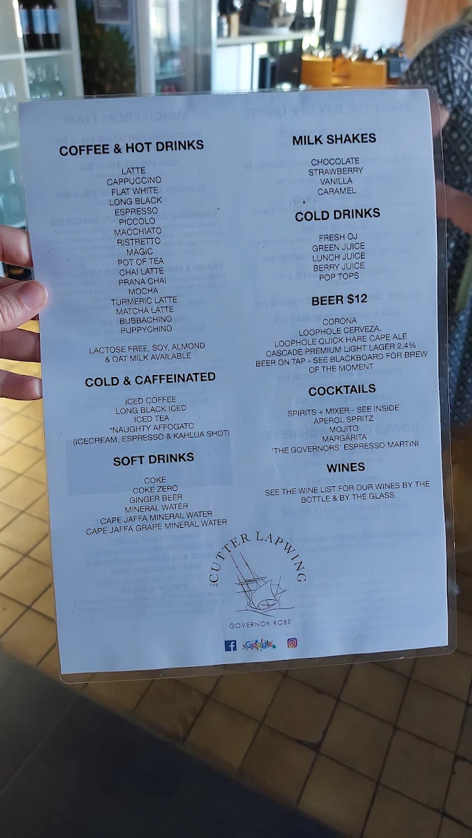 Menu, The Cutter Lapwing Governor Robe