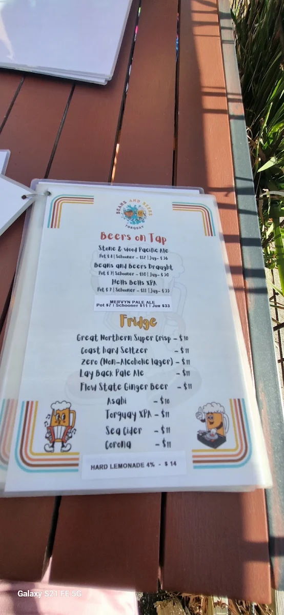 Menu, Beans and Beers Torquay