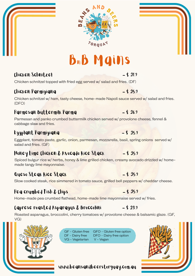 Menu, Beans and Beers Torquay