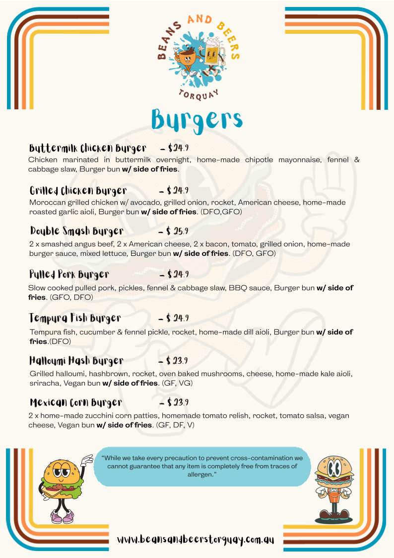 Menu, Beans and Beers Torquay