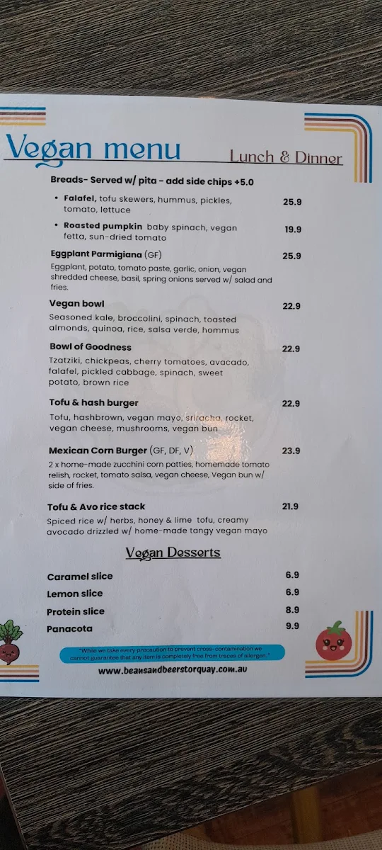 Menu, Beans and Beers Torquay