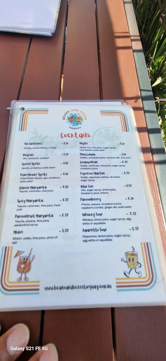 Menu, Beans and Beers Torquay