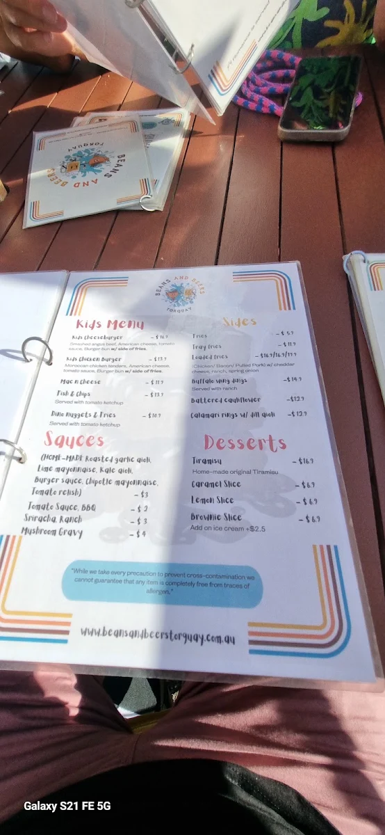 Menu, Beans and Beers Torquay